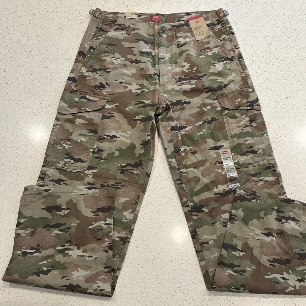 New Levis XX Cargo Camouflage Baggy Pants Men's 34x34 Hunting Ripstop NWT